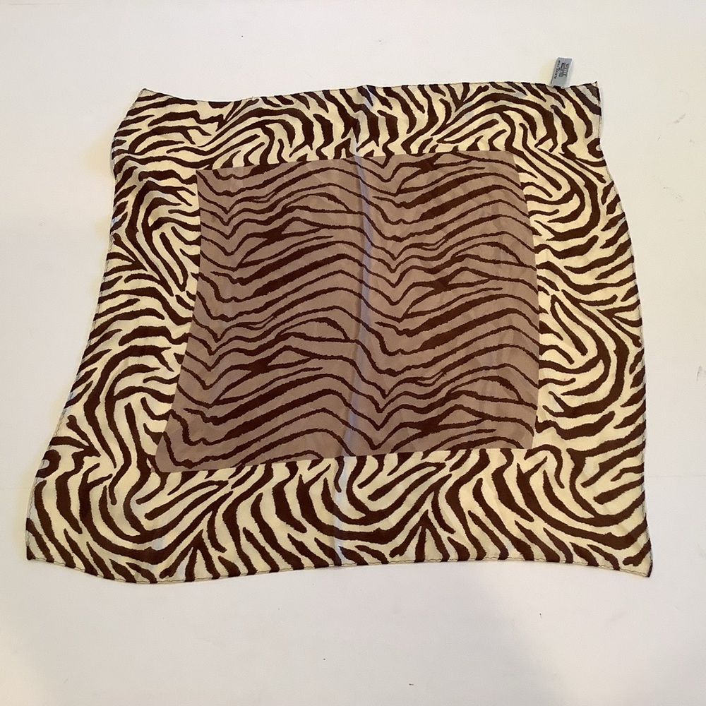 Silk Scarf Brown and Cream Animal Print Elaine Gold For Collection XIIX LTD
